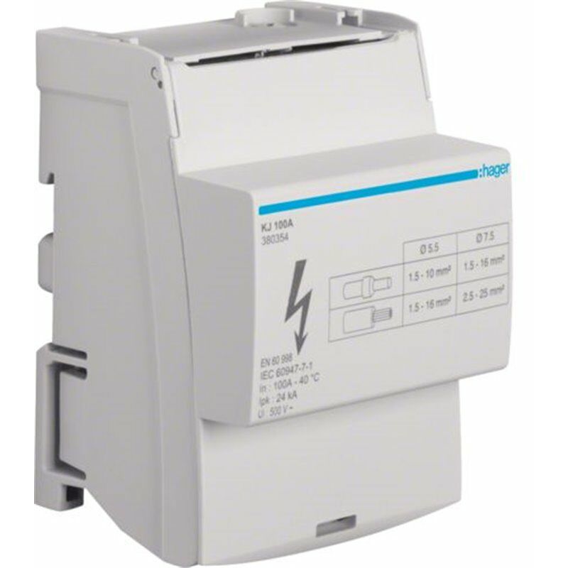 

Bloque repartidor tetrapolar HAGER KJ100A 100A 1000V