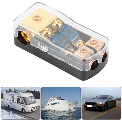 Bloque de distribución de fusibles de 2 vías con fusibles mini ANL, entrada de calibre 0/4, salida de calibre 4/8, 60 A, construcción de cobre, para sistemas de audio de automóviles/embarcaciones.