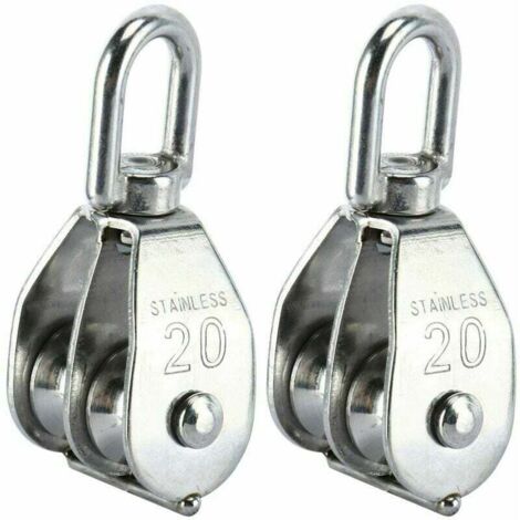 Bloque de polea doble de acero inoxidable 304 (paquete de 2) con gancho giratorio (M20)