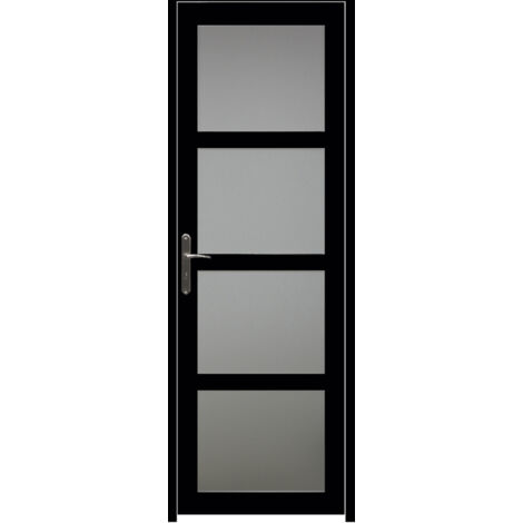 Bloque de puerta Telia negro con vitrina H204 x L83 cm, tablero lateral derecho, GD MENUISERIES