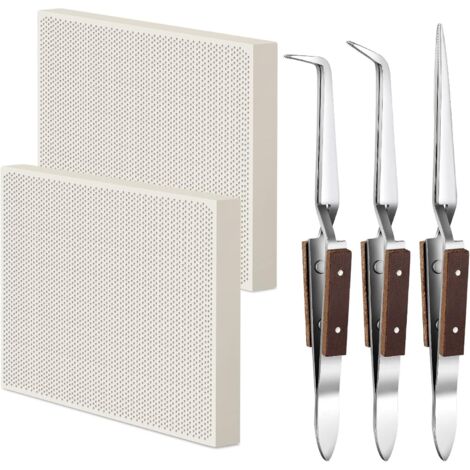 Bloque de soldadura de panal de abeja de 2 piezas, paneles cerámicos, kit de soldadura para joyería, pinzas de bloqueo inverso para fabricación de joyas, herramientas, suministros y piezas.