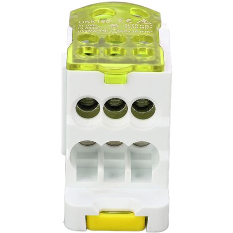 Bloque de terminales de carril DIN 690v 160a Cubierta transparente Pa66 Caja de conexiones eléctricas de carril DIN Aplicación en gabinetes de distribución Cajas de distribución (amarillo)
