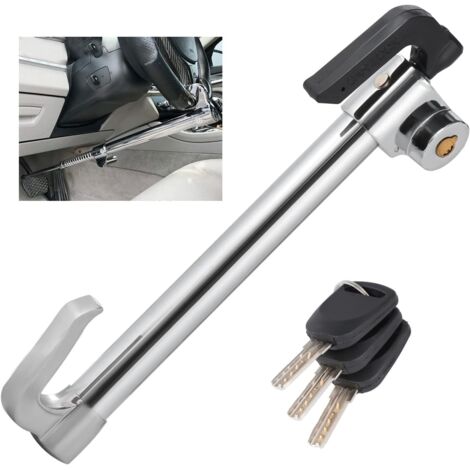 Bloqueo de volante de coche, gancho retráctil para bloqueo de freno y embrague, bloqueo de volante universal de acero inoxidable con protección antirrobo y 3 llaves para coche, furgoneta, camión, SUV