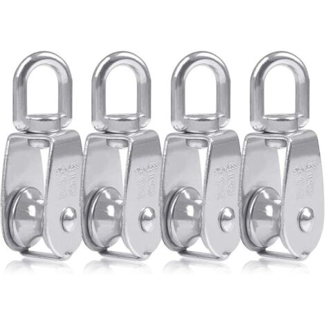 bloques de una pieza de 25 mm de plata hechos de acero inoxidable 304, grúa de una pieza para polea giratoria de gancho simple M25, carga de papel 150 kg