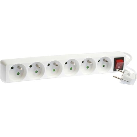 Bloques multipriza con 6 tomas 2P+T 16A - H05VV-F 3G1mm² - 1 metro - Blanco con interruptor