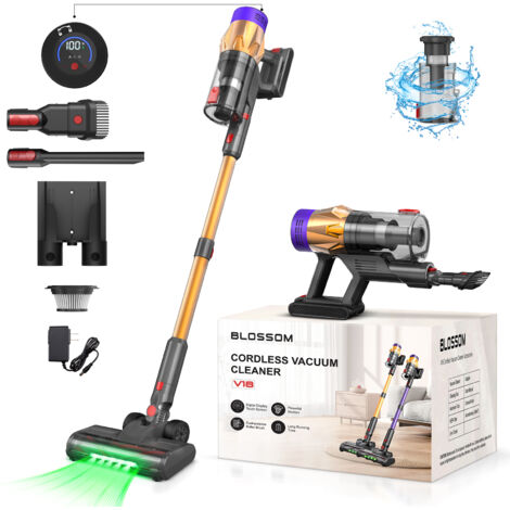 BLOSSOM Aspirapolvere Verticale Senza Fili, 550 W, 60 Minuti di Autonomia, LED e Schermo Touch, Ideale per Peli di Animali, Tappeti e Pavimenti Durissimi - Oro
