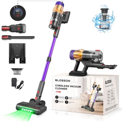 BLOSSOM Aspirapolvere Verticale Senza Fili, 550 W, 60 Minuti di Autonomia, LED e Schermo Touch, Ideale per Peli di Animali, Tappeti e Pavimenti Durissimi - Viola
