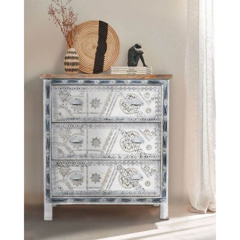 Blossom -Commode en bois massif sculpté 85 cm