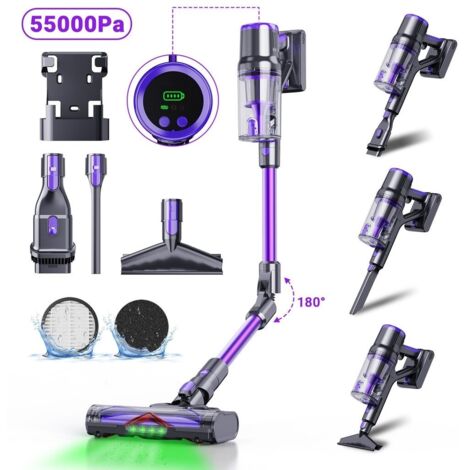 BLOSSOM Kabelloser Vertikalstaubsauger, 550 W, 60 Minuten Laufzeit, LED, Touchscreen, Tierhaar-Verwicklungsfreier Besen, für Teppiche und Hartböden - Lila