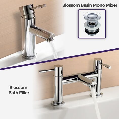 Blossom Modern Deck Mounted Bath Filler Tap & Basin Sink Single Lever Tap + Free Waste