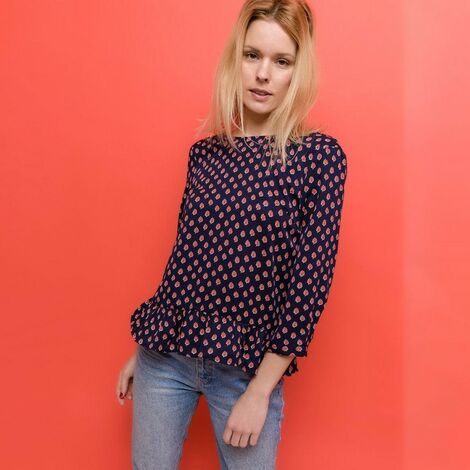 Blouse imprimée marine - Bleu