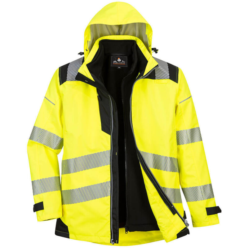 Portwest - Blouson 3 en 1 haute visibilité imperméable PW3 Jaune / Noir l