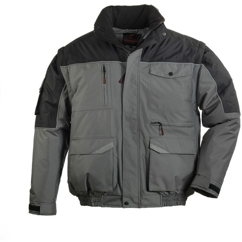 Giacca da lavoro 2 in 1 con maniche removibili Coverguard Ripstop multitasche Grigio / Nero S