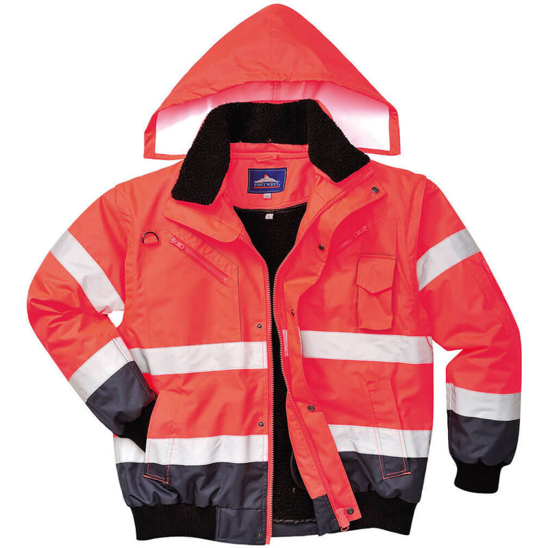Blouson haute visibilité 3 en 1 Portwest manches amovibles bicolore Rouge / Bleu Marine xl
