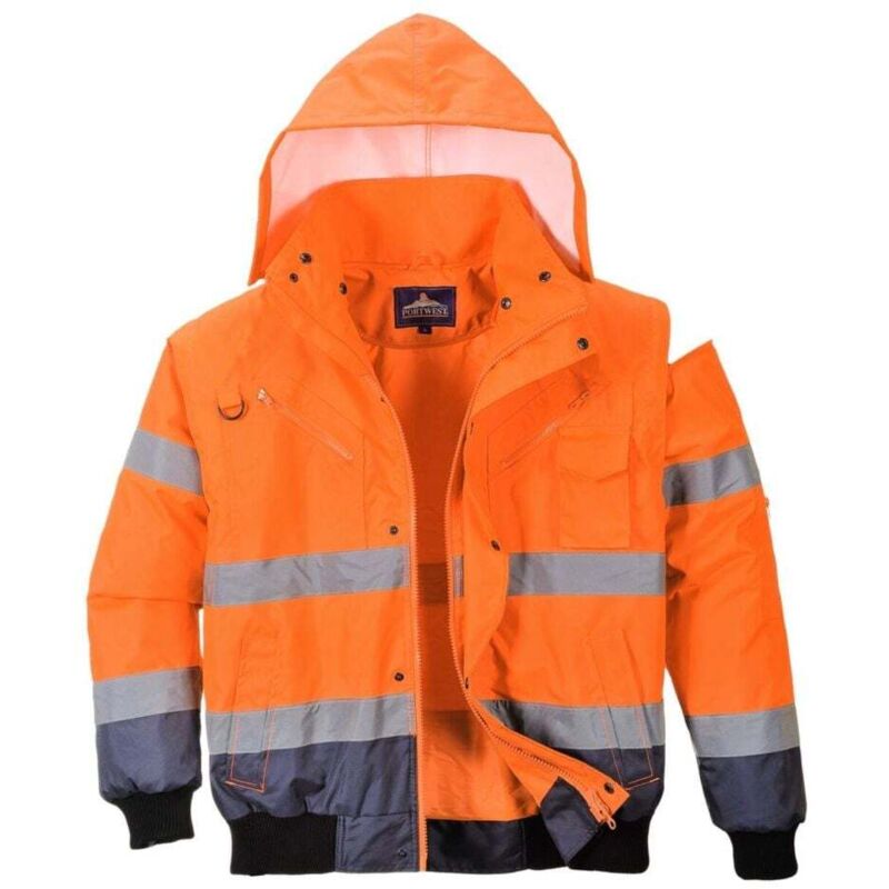 Blouson haute visibilité 3 en 1 Portwest manches amovibles bicolore Orange / Marine s