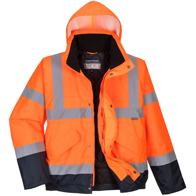 Blouson Haute Visibilité imperméable Portwest matelassé classe 3 Orange / Marine l