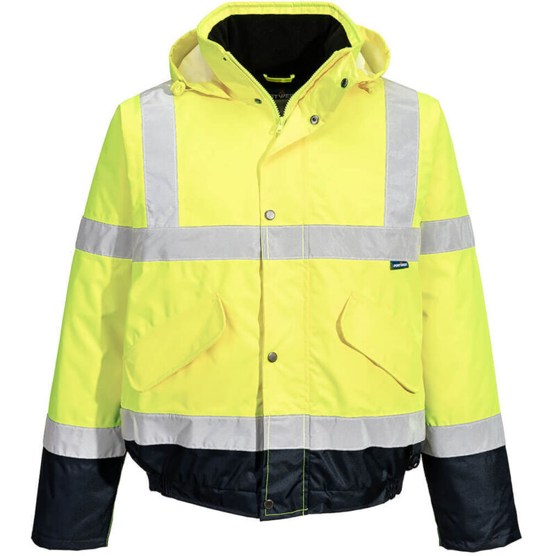 Blouson Haute Visibilité imperméable Portwest matelassé classe 3 Jaune / Bleu Marine l