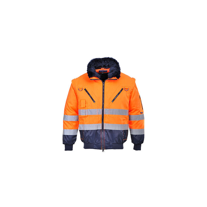 Portwest – Blouson de pilote 3 en 1 haute visibilité orange – Tissu 55% coton 45% polyester – Norme EN ISO 20471 Classe 3 – Manches amovibles - IN 1