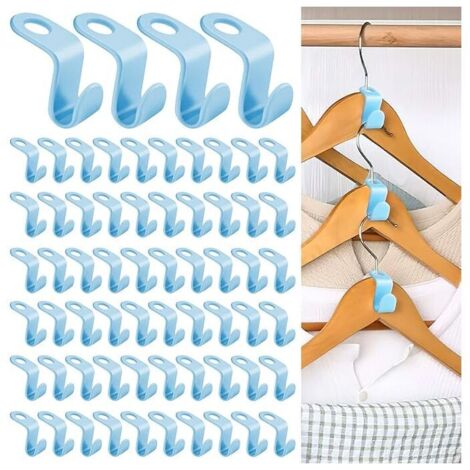 (Blu) 64 pezzi ganci appendiabiti, ganci di collegamento per grucce, connettori per ganci appesi, mini grucce a cascata salvano spazio nell'armadio