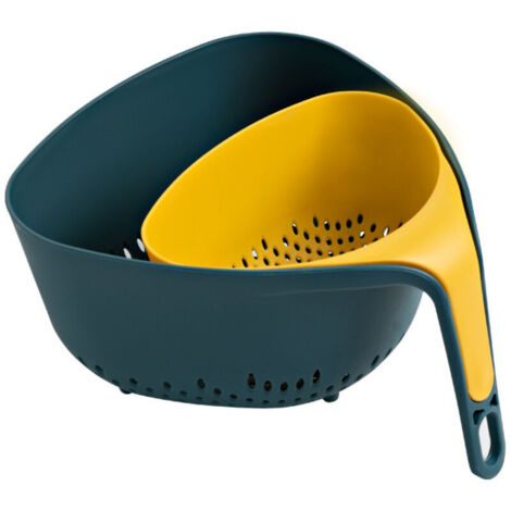 (Blu e giallo) Set di 2 scolapasta impilabili, stabili e anti-ribaltamento per verdure e pasta, senza BPA.