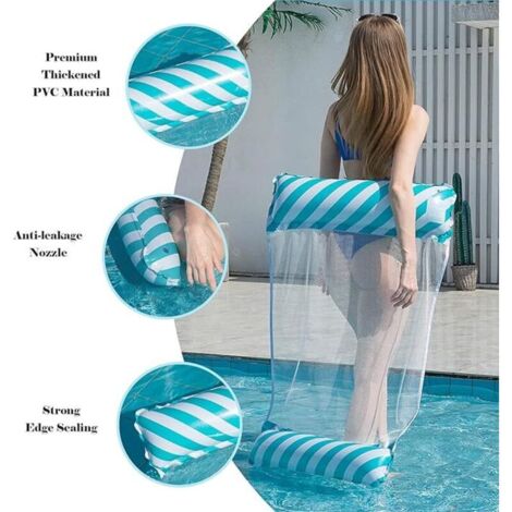 Blu e rosa, Amaca galleggiante gonfiabile, Letto galleggiante multiuso, Amaca da nuoto 4 in 1 (Sella, Lettino, Gommone, Amaca), Ugello a prova di perdite, Tappetino da spiaggia e piscina con tenuta so