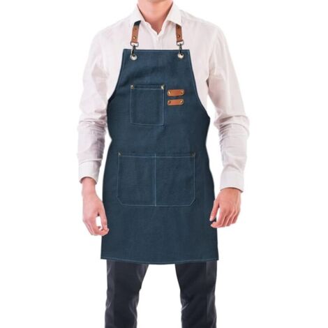 (Blu navy) Grembiule da cucina da uomo, in tela con 3 tasche, impermeabile e regolabile, ideale per barbecue, ristorante, giardino, falegnameria, 78 x 68 cm