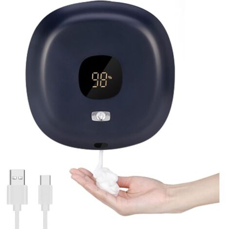 (Blu scuro) Distributore automatico di sapone, distributore di sapone da parete senza contatto da 300 ml, distributore di sapone ricaricabile tramite USB per bagno, cucina, ufficio, scuola