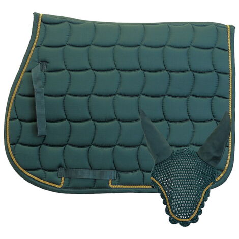 blu - Set cuffia e sottosella imbottito con cordone oro