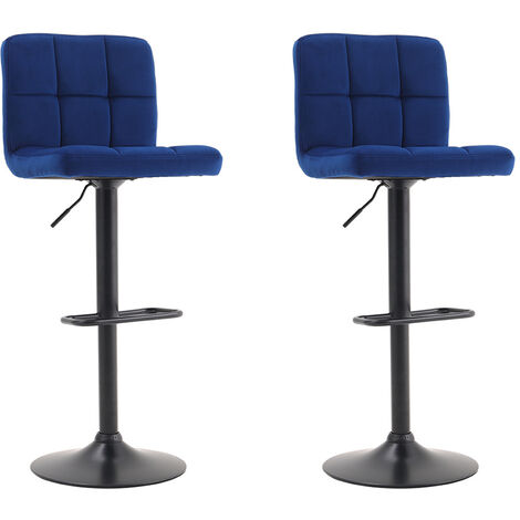 Blue 2 Pcs Velvet Upholstery Bar Stools High chairs Breakfast Dining stools with Low Backrest