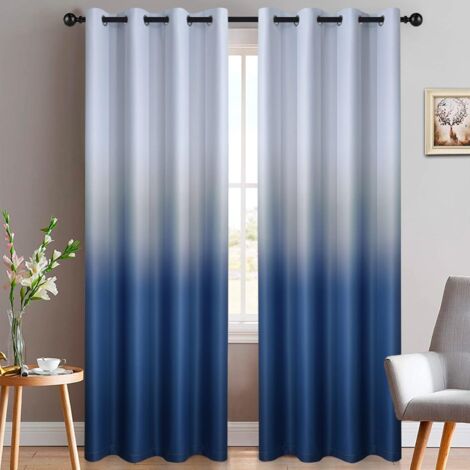 Blue Curtains Light Blocking Gradient Color Drapes Room Darkening Thermal Insulated Grommet Window Panels for Living Room/Bedroom (2 Panels, 52x84 Inch)