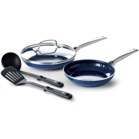 Blue Diamond Cookware Set di Pentole e Padelle Antiaderenti in Ceramica Infusa Diamante da 5 pezzi, senza PFAS, a Induzione, Lavabile in Lavastoviglie, Sicuro al Forno, Argento