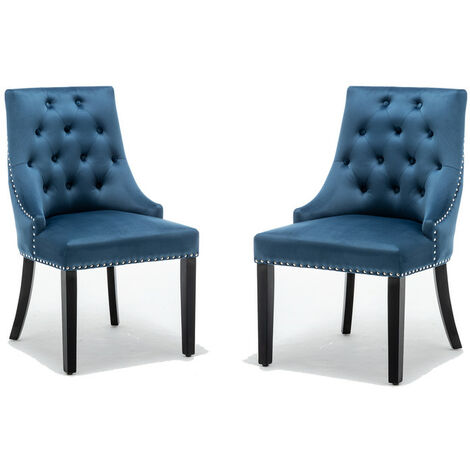 Blue Dining Chairs Velvet Armchair with Armrests & Backrest Upholstered Seat - Blue