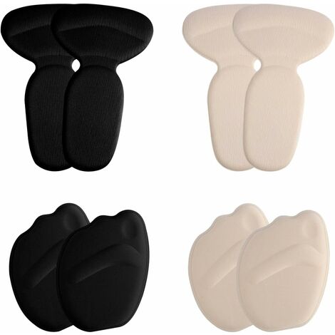 Blue Dream 4 Paires Coussinet Chaussure Talon, 2 Coussinets de Haut Talon Auto-adhésif et 2 Coussin Avant-pied Semelle Chaussure Trop Grande Antidérapant pour Anti-frottement, Ampoule (Noir, Beige)