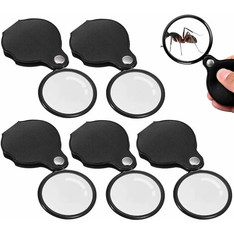 Blue Dream 5Pcs Mini loupe de Lecture Loupe de Poche x10 Loupe de poche Pliable Poignée en Caoutchouc Souple Antidérapante pour Livres Scientifiques,Journaux,Lecture,Insectes