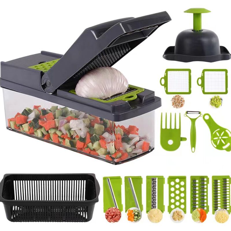 Ajustable Coupe Legumes Manuel 8 in 1 Coupe Legumes Multifonctions -Coupe Legume Cube Spiraliseur Decoupe Legumes - Coupe Tomates, Separateur,