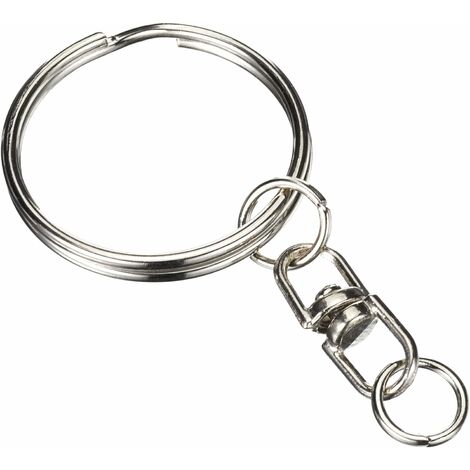Anneaux porte clefs avec chaînette de couleur argenté, diam. 25 mm