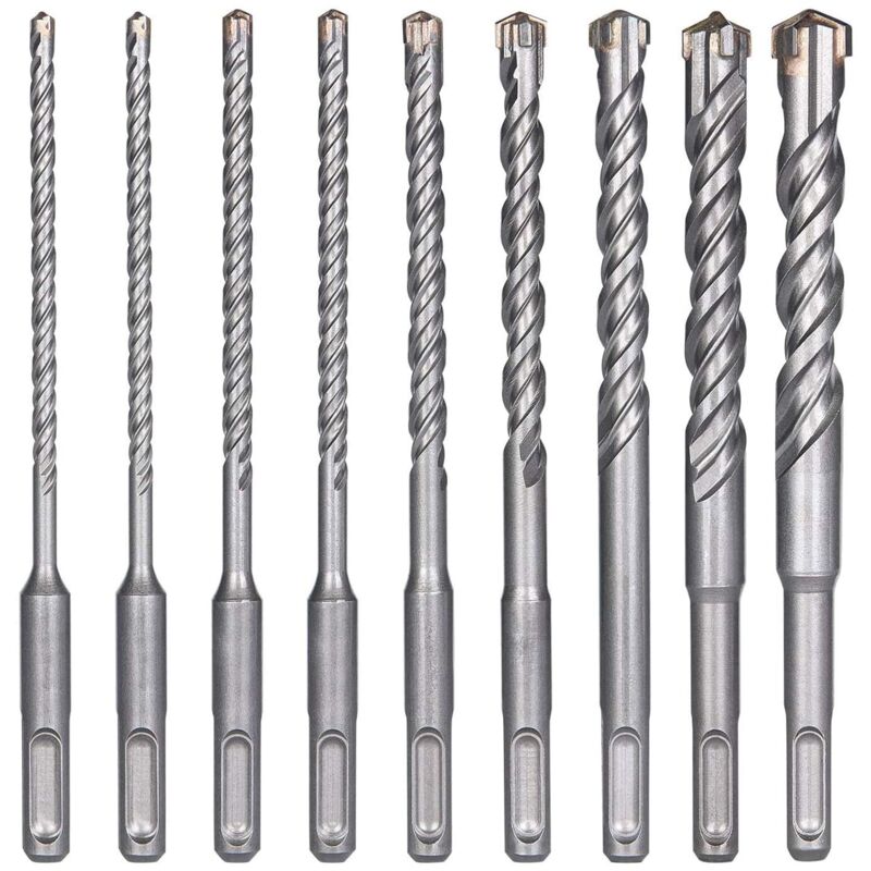 Forets à Béton, 9PCS (5 mm 16x160 mm) Foret Carrelage, à Percussion électrique SDS-Plus pour Perforateur, Forets Transversaux, Brique, Pierre,