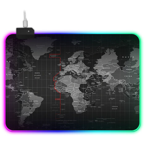 Grand Tapis de souris xl Gamer ordinateur Gaming Map Carte Monde rouge gris  noir