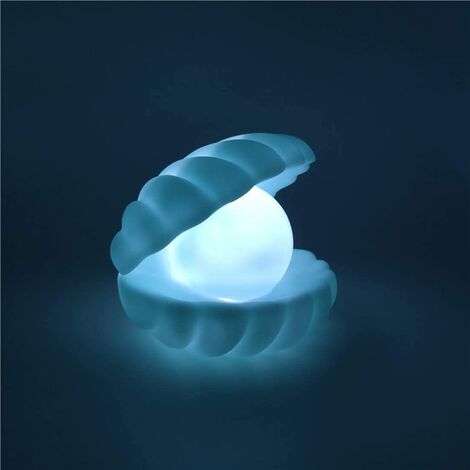 Blue Dream Shell Pearl Veilleuse Chevet Lampe de Nuit Chambre Lumière Clamshell Mist Veilleuses Streamer Sirène Fée Shell Veilleuse pour Décoration de Cadeau de Noël (Bleu)