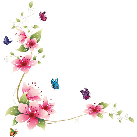 Stickers muraux FLEURS de LYS en violet (160x85 cm) I floral lis plantes  papillon branche arbre