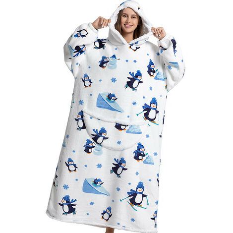 Blue Dream Sweats à Capuche Long Unisexe TV Couvertures Plaid à Manche Chapeau Poches Couvertures Pull Sweat Plaid Pyjama Cosplay Wearable Cape - Pingouins