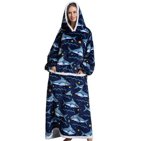 Blue Dream Sweats à Capuche Long Unisexe TV Couvertures Plaid à Manche Chapeau Poches Couvertures Pull Sweat Plaid Pyjama Cosplay Wearable Cape - Requins