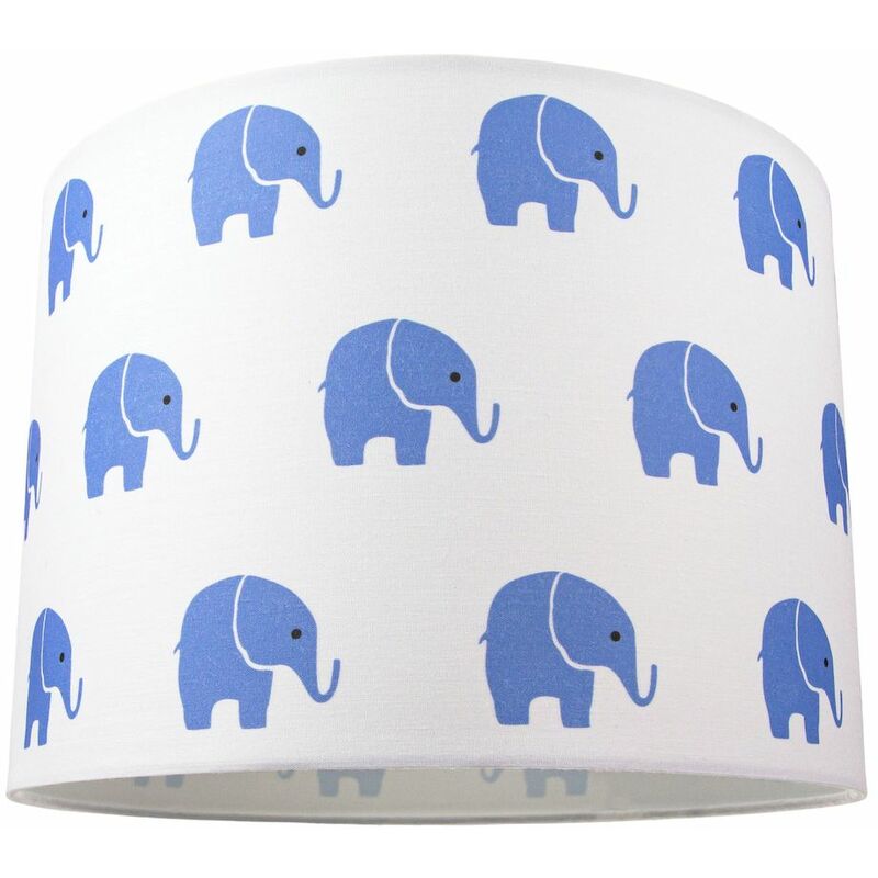 Blue Elephants Children's/Kids White Cotton Fabric Bedroom Lamp or Pendant Shade by Happy Homewares