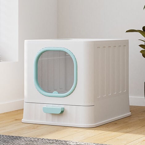 Blue Enclosed Folding Cat Litter Box Toilet with Scoop