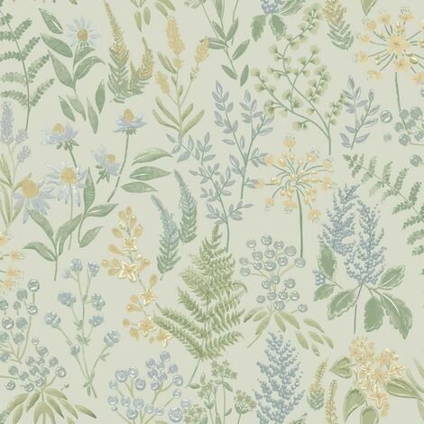 Blue Floral Sprig Wallpaper Holden Flower Natural Yellow Green Botanical