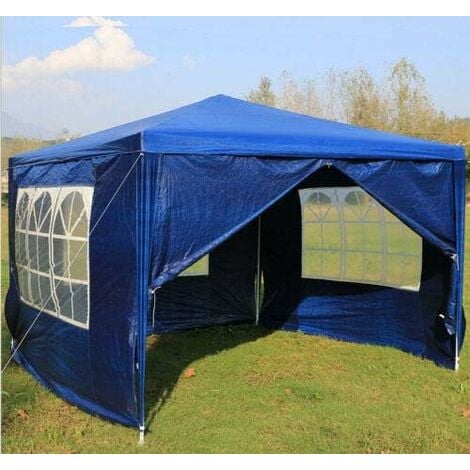 Blue - Garden Gazebo with Sides 3M x 3M Outdoor Garden Shelter with Detachable Sides Waterproof Beach Party Festival Camping Tent Canopy Wedding Marquee Awning Shade