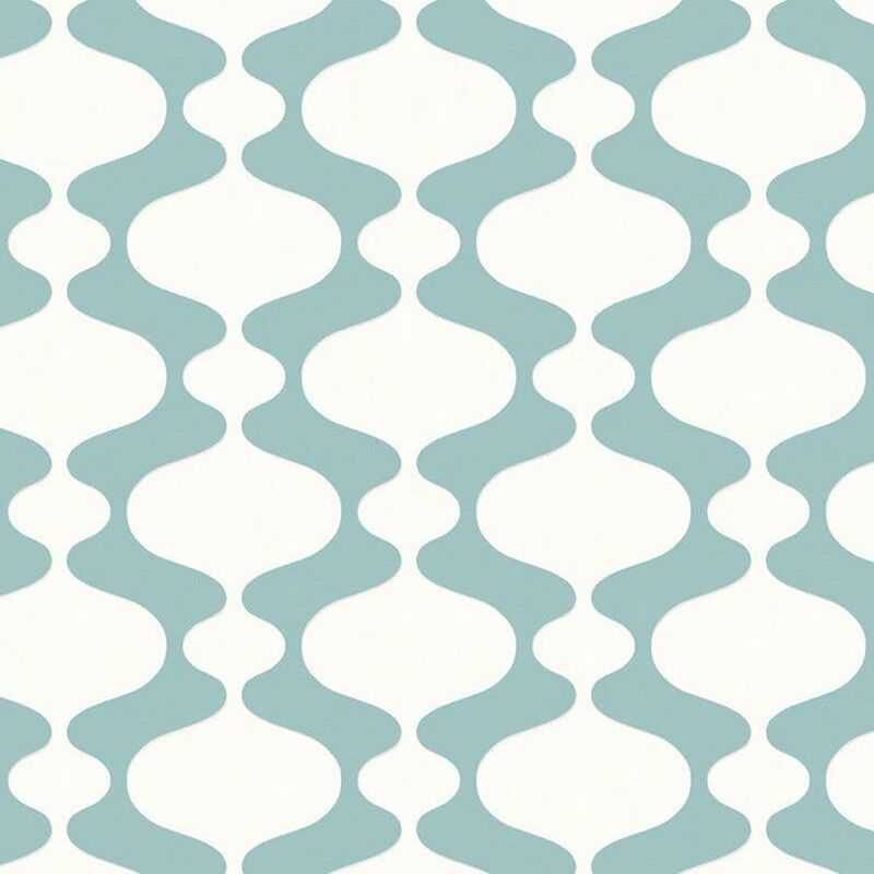 Fine Decor - Blue Geometric Wallpaper Retro White Paste The Wall