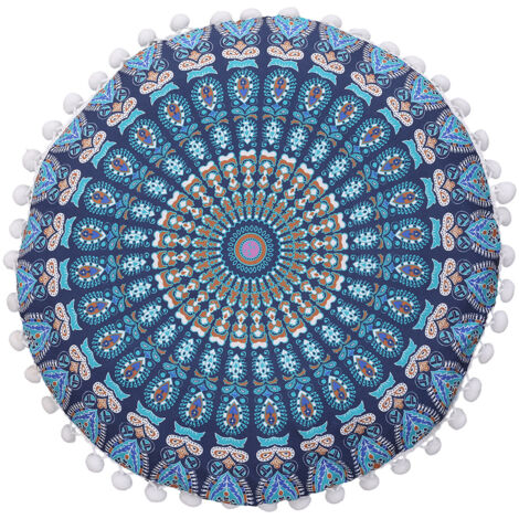 Blue Green Decorative Ethnic Round Throw Pillow Cover