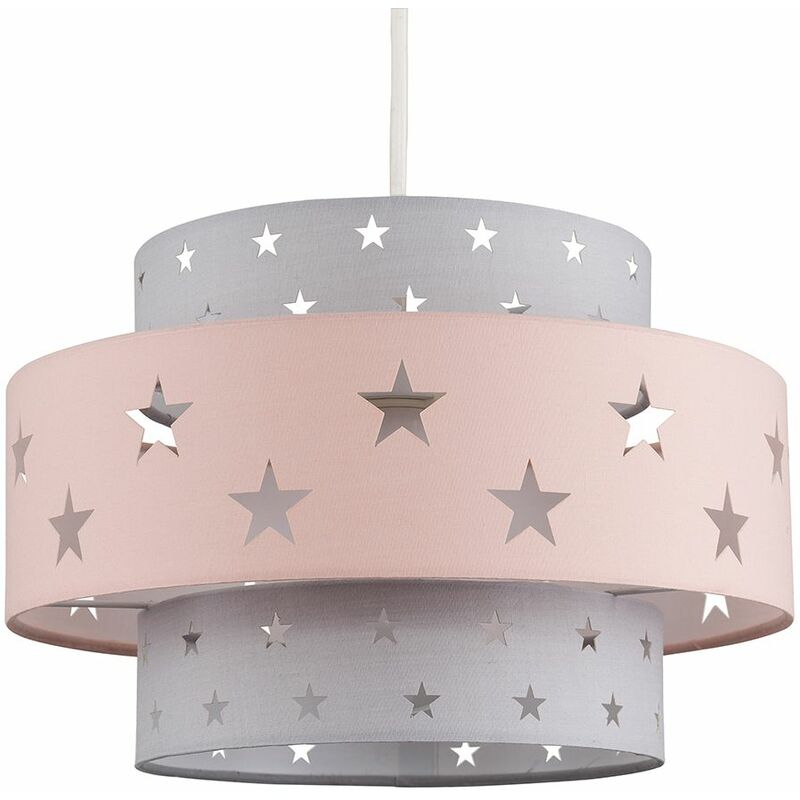 Cut Out Star 2 Tier Ceiling Light Shade Easy Fit - Pink & Dark Grey - No Bulb