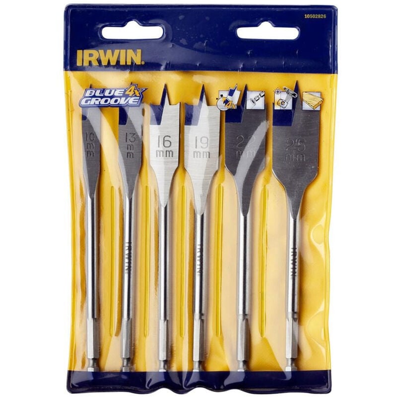 Irwin - 10502826 Blue Groove 4X Flat Bit Set, 6 Piece IRW10502826